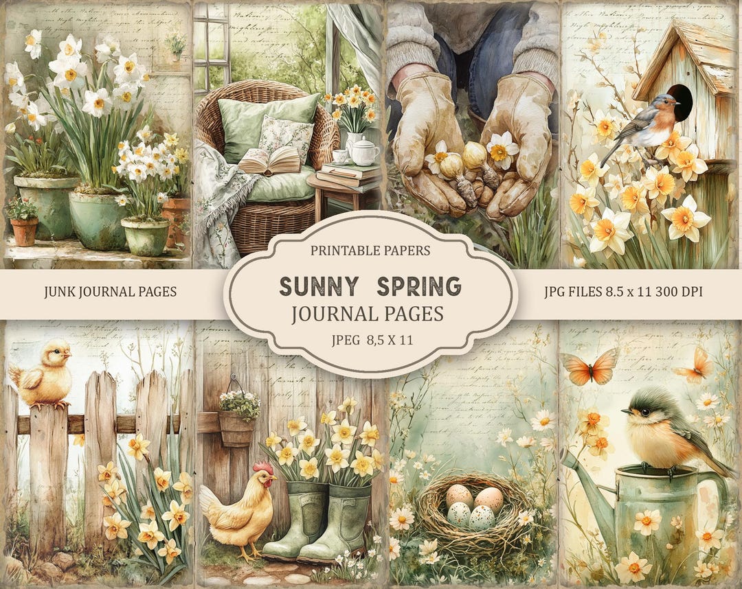 Sunny Spring Junk Journal Pages Kit: Printable Garden Flowers (JPG, PDF ...