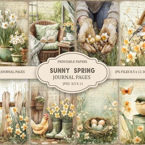 Solig vår-skräpjournalsidor-kit: Utskrivbara trädgårdsblommor (JPG, PDF)