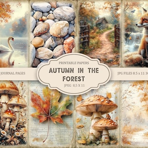 Automne dans la forêt Pages imprimables du journal indésirable, kit de journal indésirable, scrapbooking imprimable, papier imprimable, collage numérique, téléchargement immédiat