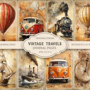 Vintage Travels Junk Journal Pages, Spring Ephemera, Scrapbook printable, Printable Paper, Digital Collage, Spring Pages, Digital Collage