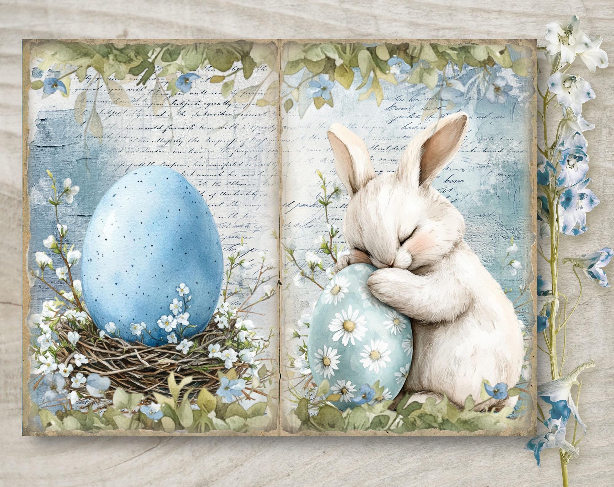 Blue Easter Junk Journal Pages Kit: Printable Garden Scrapbook Papers ...