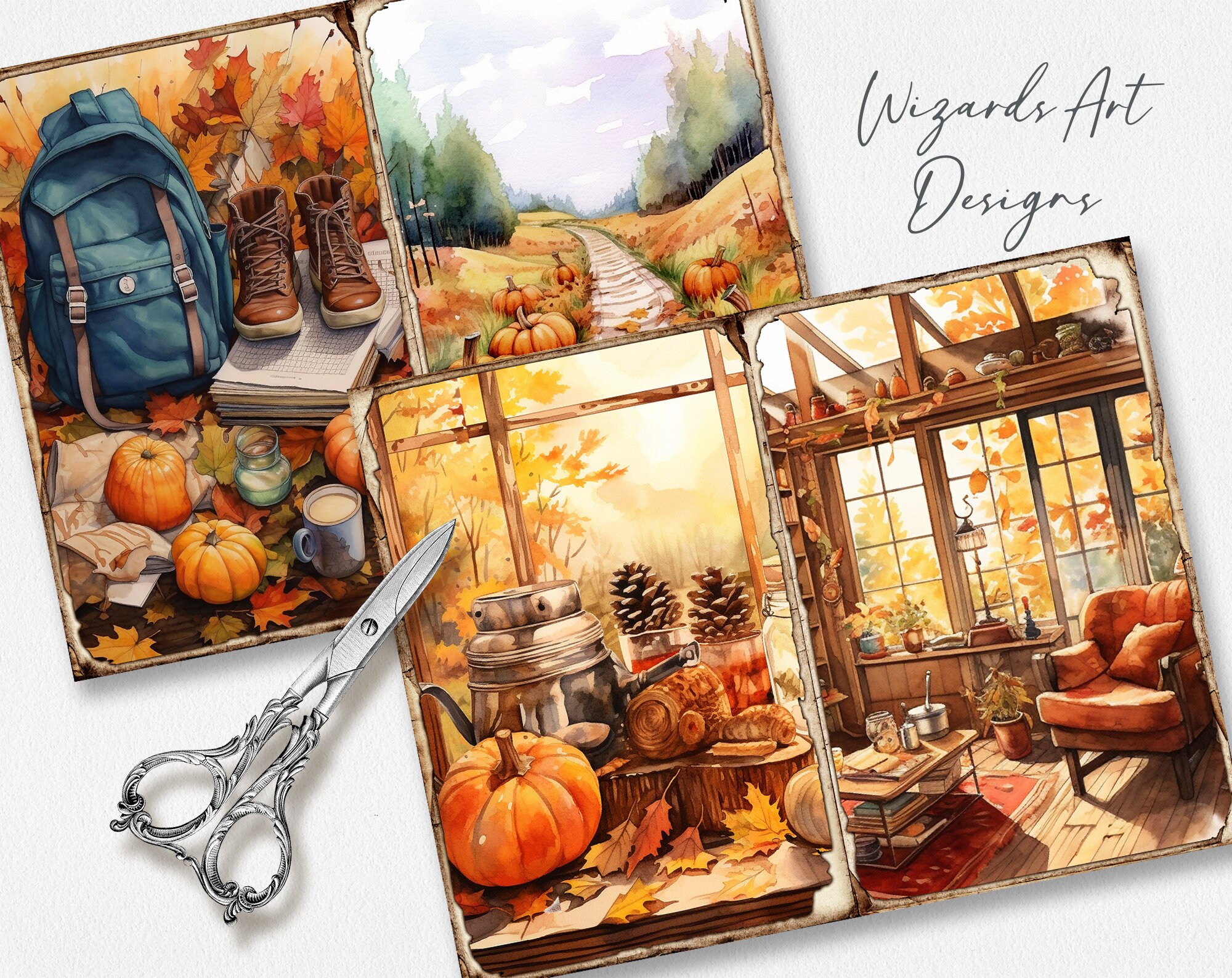 Cozy Autumn 2 Junk Journal Pages, Fall Ephemera, Scrapbook Printables ...