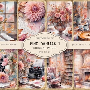 Rosa Dahlien 1 Junk Journal druckbare Seiten, Junk Journal Kit, Scrapbook druckbare, bedruckbares Papier, digitale Collage, sofortiger Download
