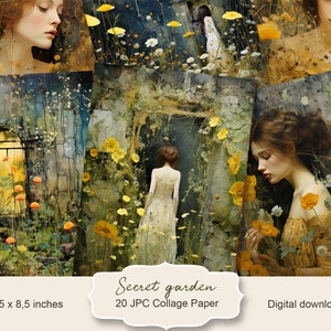 Secret Garden Papers Collage Diario spazzatura stampabile, Kit diario spazzatura Klimt, Documenti di base, Foglio collage, Scrapbook, 20 JPC