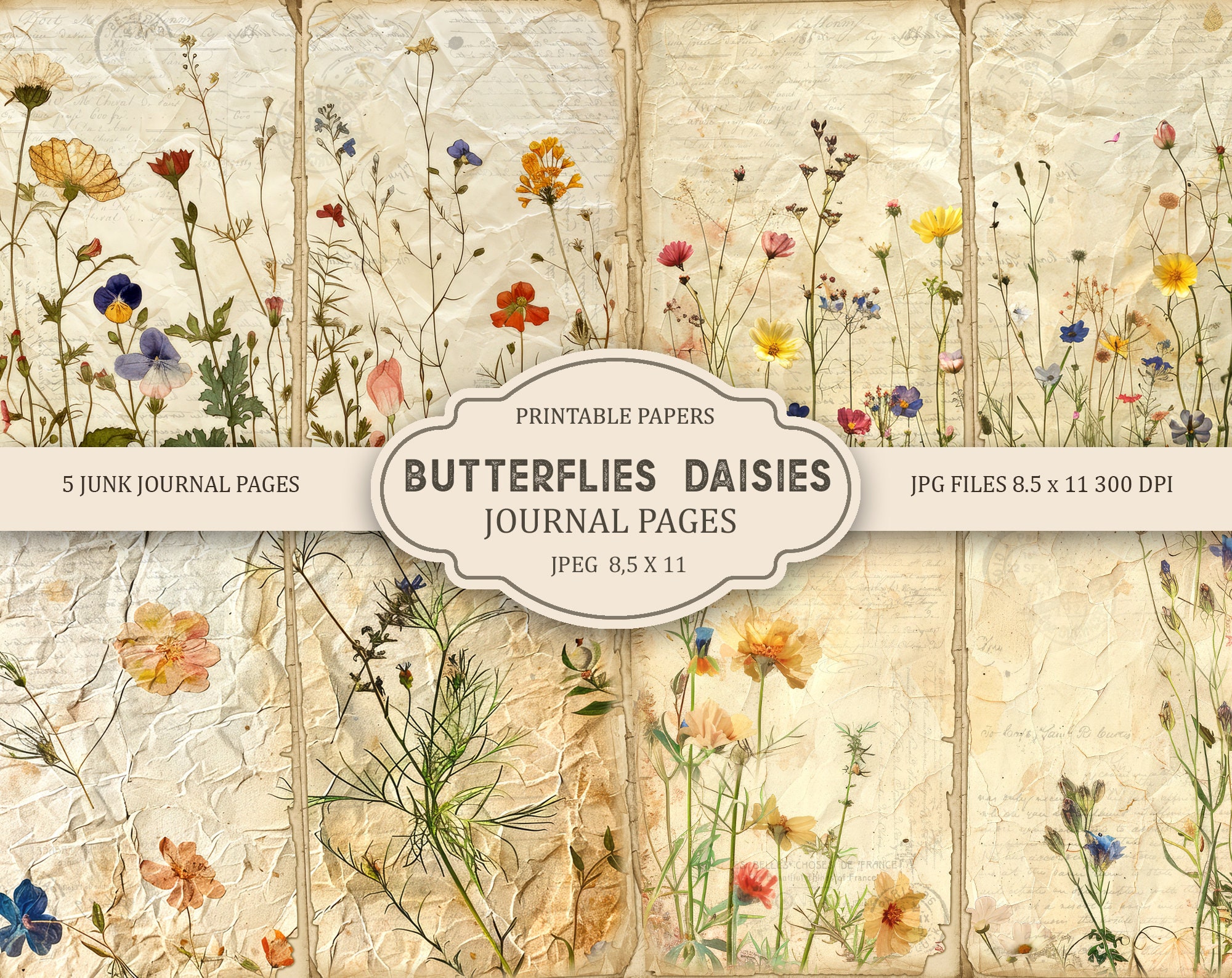 Vintage Floral Junk Journal Pages, Spring Ephemera, Scrapbook Printable ...