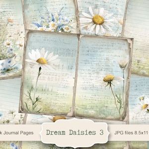 Dream Daisies-3 Journal Kit, 5 pagine di Junk Journal digitale, Kit di Junk Journal Flowers, Foglio di collage di carta Junk Journal, Download immediato
