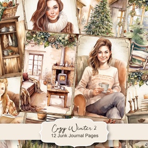 Kit de journal indésirable Cosy Winter 2, pages de journal indésirable joyeux Noël, papier imprimable journal indésirable scène père Noël, feuille de collage numérique