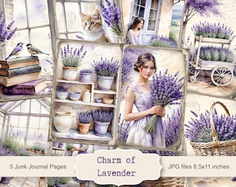 Charm of Lavender Junk Journal Pages, Spring Ephemera, Scrapbook printable, Printable Paper, Digital Collage, Spring Pages, Digital Collage