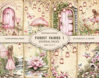 Fairy Garden Junk Journal Kit: Printable Scrapbook Pages, Fairies, Spring Ephemera, Part 1 (JPG)