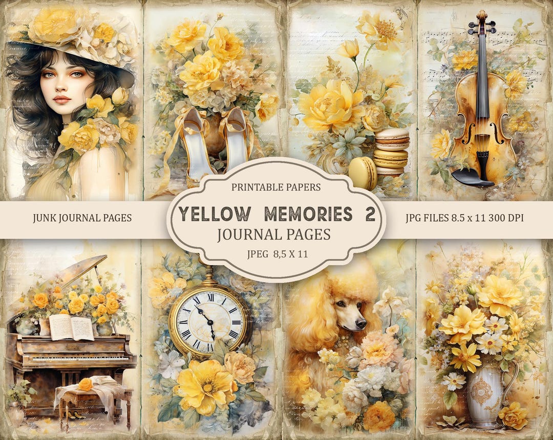 Yellow Memories Junk Journal Kit: Printable Scrapbook Pages (PDF), Part ...