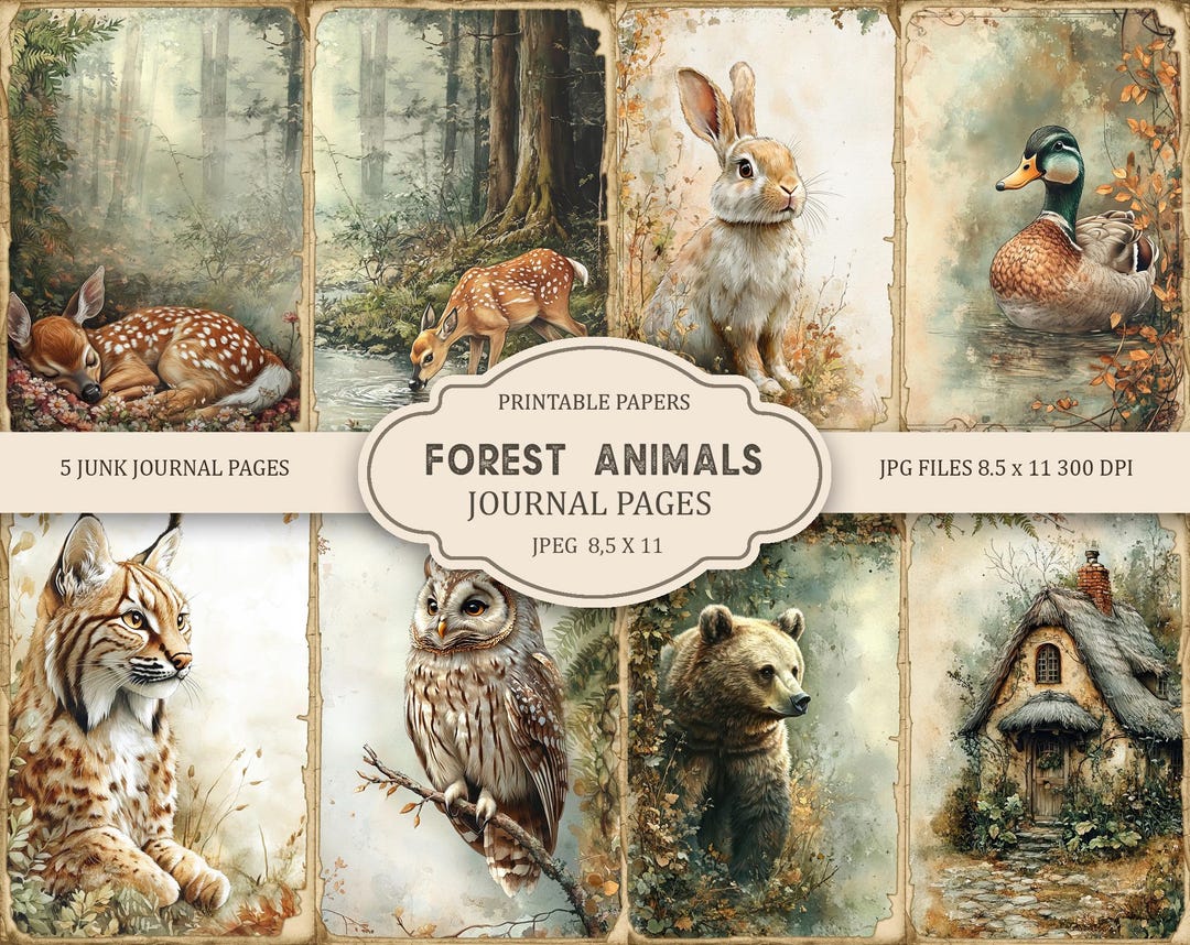 Forest Animals Junk Journal Pages, Spring Ephemera, Scrapbook, Digital ...