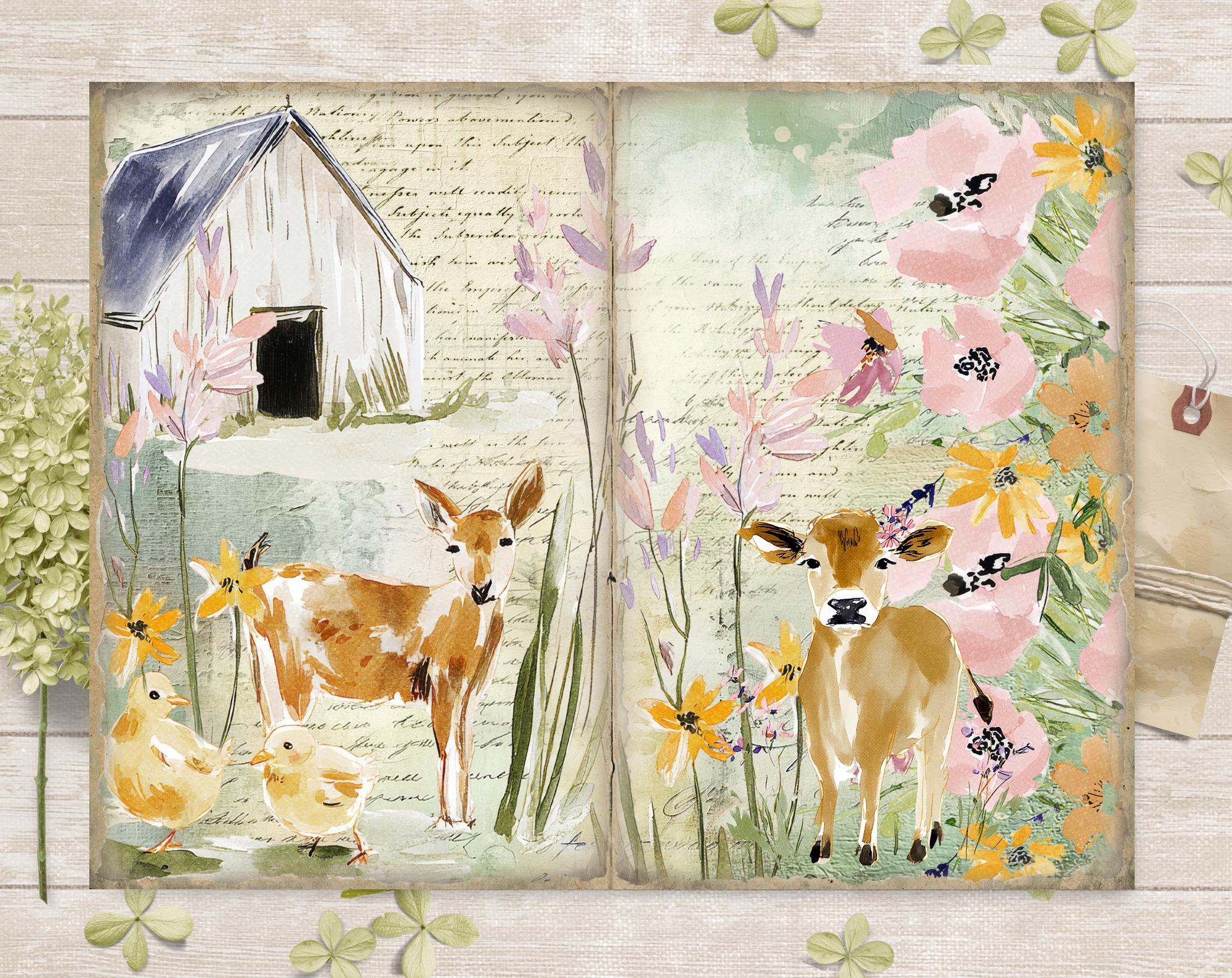 Whimsical Farmhouse Spring Pages Junk Journal Kit: Printable Scrapbook ...