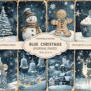 Noël bleu 2 pages imprimables pour le journal indésirable, kit de journal indésirable, scrapbooking, papier imprimable, collage numérique, téléchargement immédiat