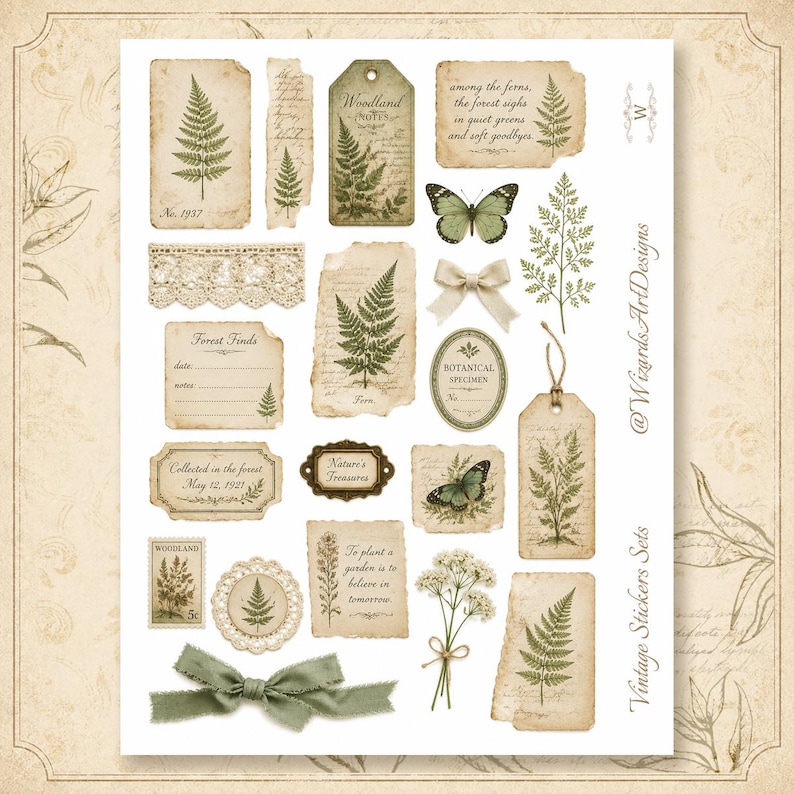 Woodland Notes Stickers for Junk Journals, Printable Fussy Cuts, Digital Ephemera, Scrapbook, JPG image 4