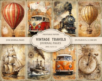 Vintage Travels Junk Journal Kit: Scrapbook Seiten zum Ausdrucken (JPG, PDF)