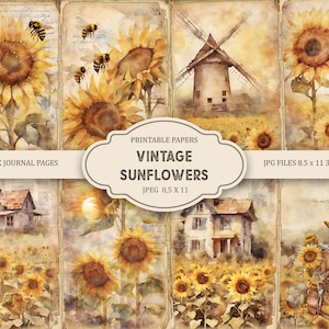 Vintage Sunflowers Journal Pages, Spring Ephemera, Scrapbook printable, Printable Paper, Digital Collage, Spring Pages, Digital Collage
