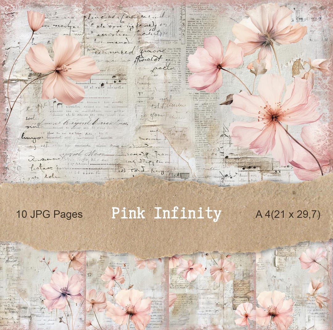 Pink Infinity Printable Paper Pack, Embossed Paper for Junk Journals ...