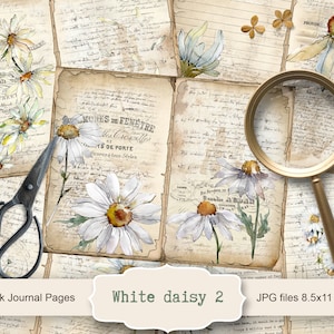 White Daisy 2 Journal Kit, 5 pagine di diario digitale Junk, 11 x 8,5, effimeri di diario stampabili, carta artigianale, download immediato