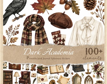 Dark Academia Stickers for Junk Journals, Printable Fussy Cuts, Digital Ephemera, Scrapbook,  JPG