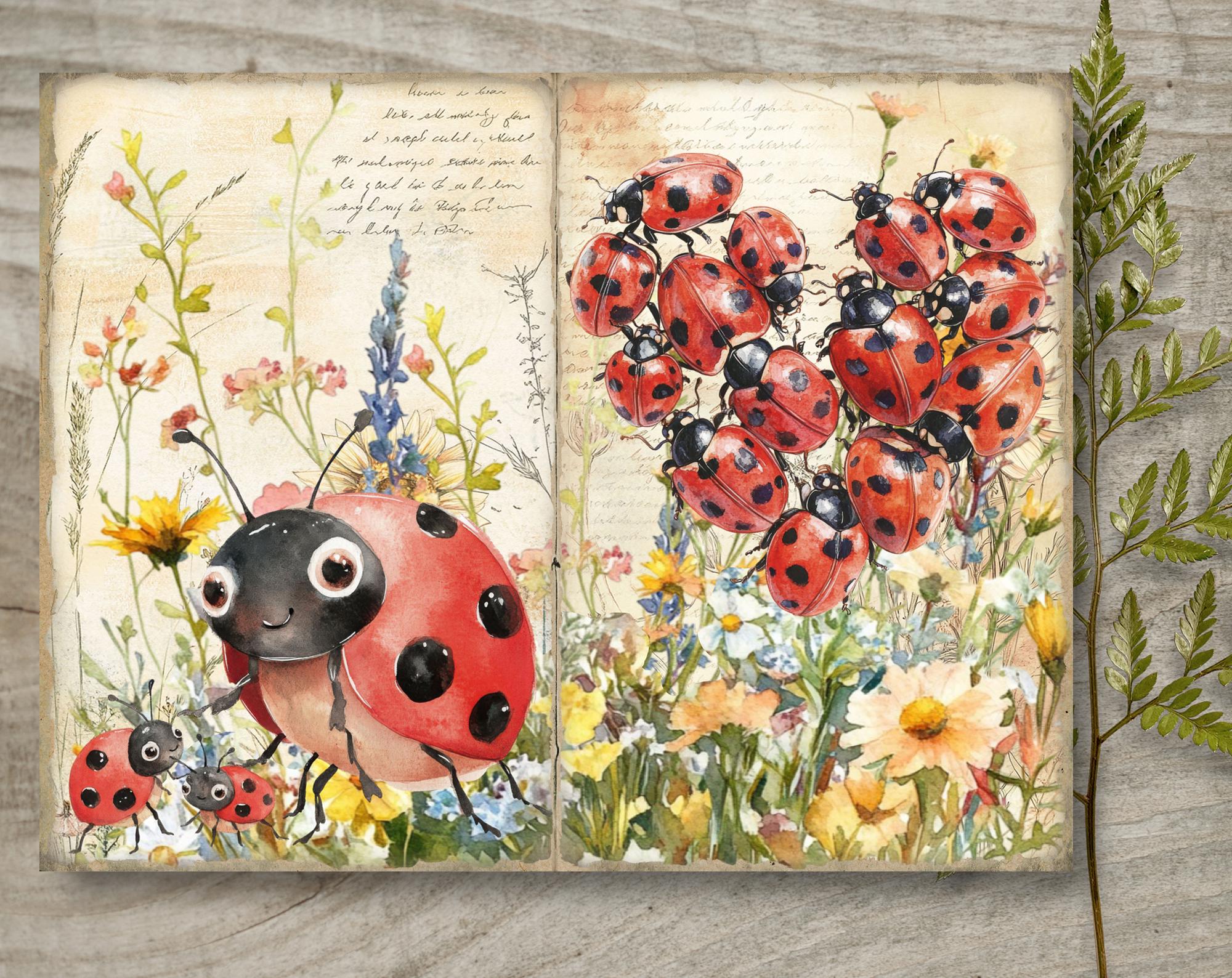 Baby Ladybug Pages Junk Journal Kit: Printable Scrapbook Pages, Flowers ...