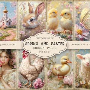 Frühling und Ostern 1 Junk Journal Digitale Seiten, Ostern Papier Scrapbooking, Ostern Digital Papier, Ostern JPG, Digitale Collage Blatt,