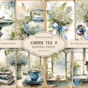 Linden Tea 2 páginas imprimibles de diario basura, kit de diario basura, álbum de recortes imprimible, papel imprimible, hoja de collage digital, descarga instantánea