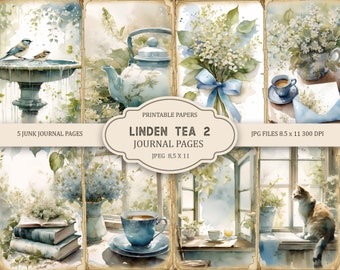 Linden Tea 2 Junk Journal Printable Pages, Junk Journal Kit, Scrapbook printable, Printable Paper, Digital Collage Sheet, Instant Download