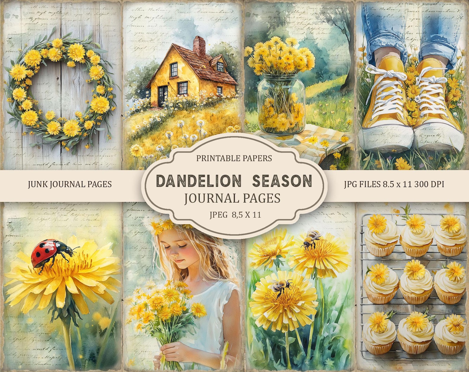 Dandelion Season Junk Journal Pages Kit: Printable Garden Flowers Part ...