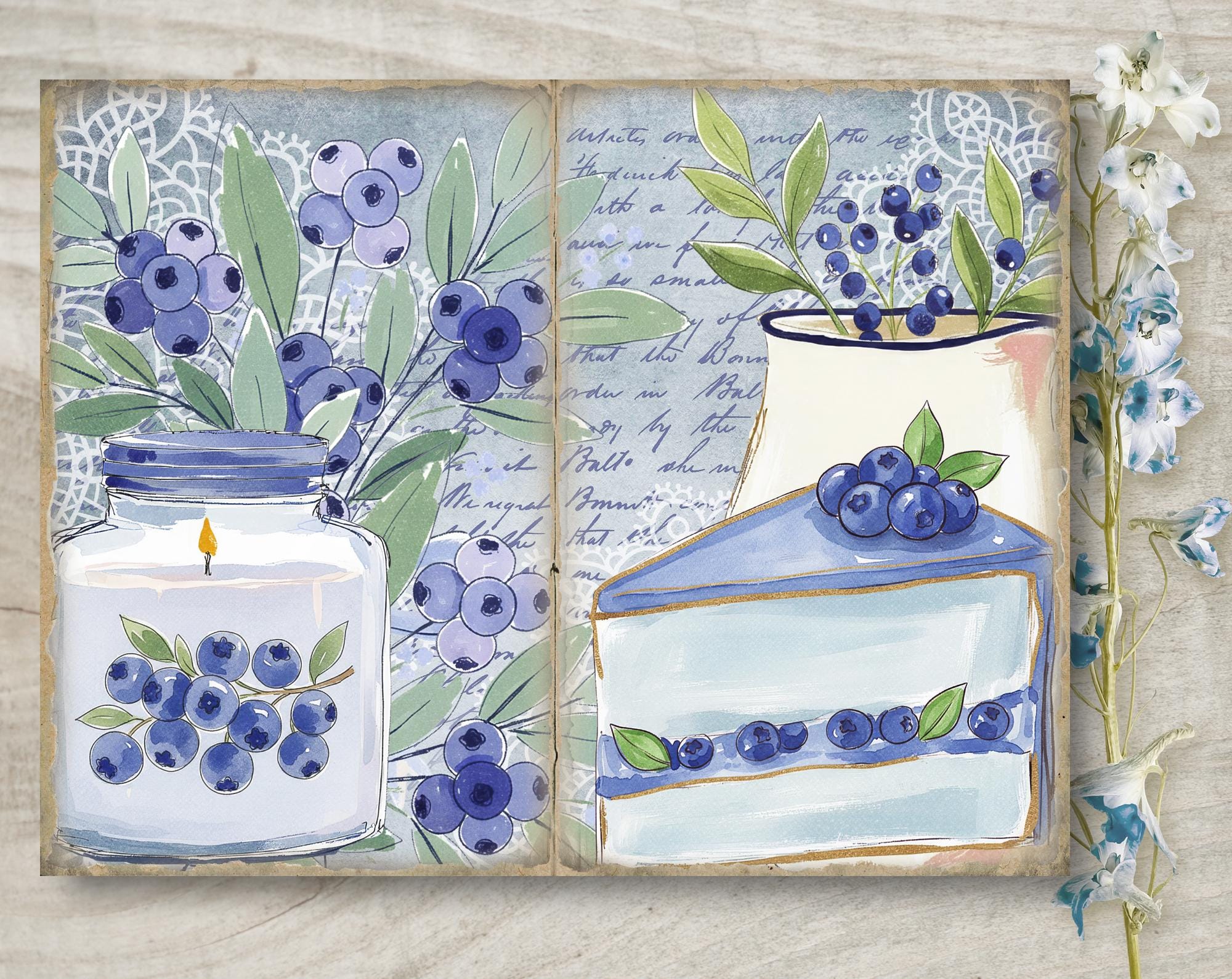 Whimsical Blueberry Pie Junk Journal Kit: Printable Collage Sheets (JPG ...