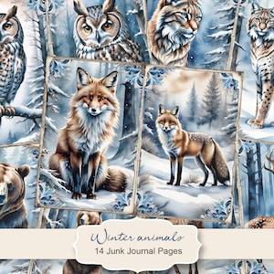Páginas para impressão do diário de lixo de animais de inverno da floresta, páginas de diário de lixo de Natal, diário de lixo de animais da floresta, folha de colagem digital