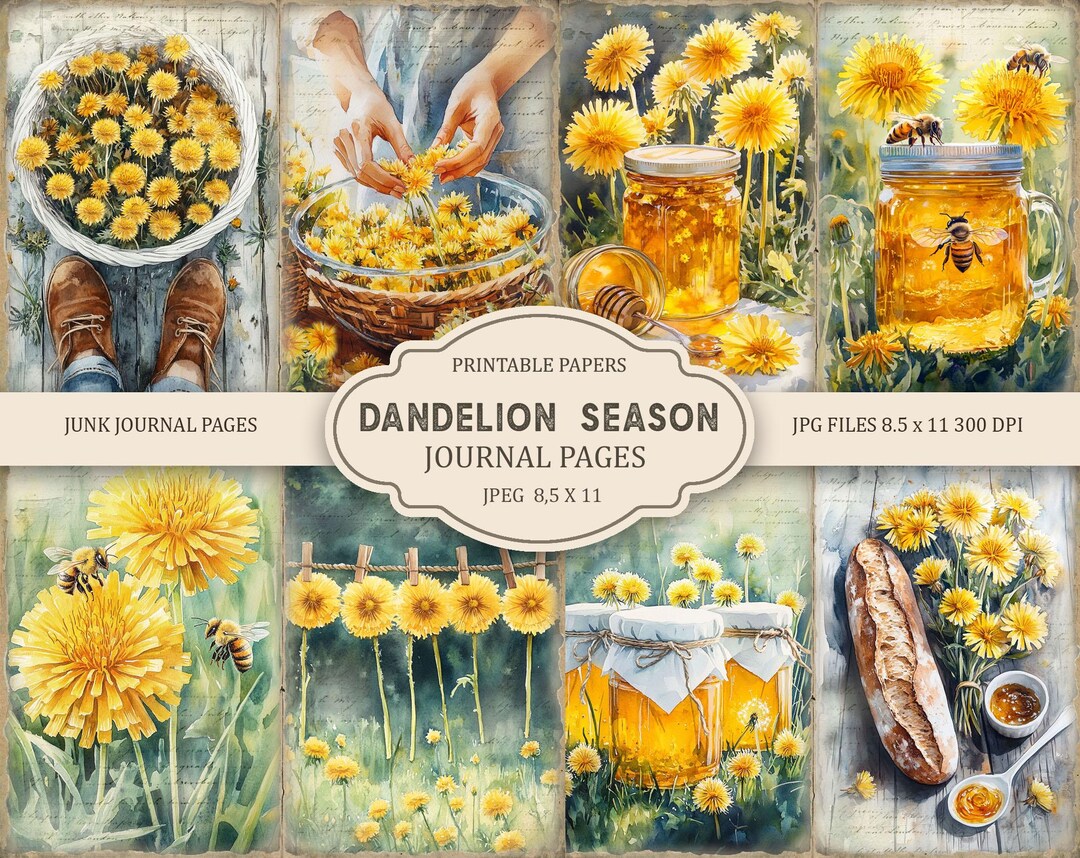 Dandelion Season Junk Journal Pages Kit: Printable Garden Flowers Part ...