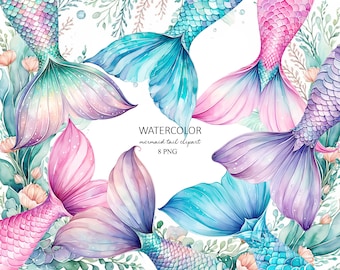 Watercolor Mermaid Tail Clipart, Sea Beach Clipart, Mermaid Tails Clipart,mermaid tails clip art,mermaid clipart,mermaids clipart, PNG