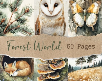 Forest World Paper Printable Paper Pack, A-4 Junk Journal Background 60 JPC