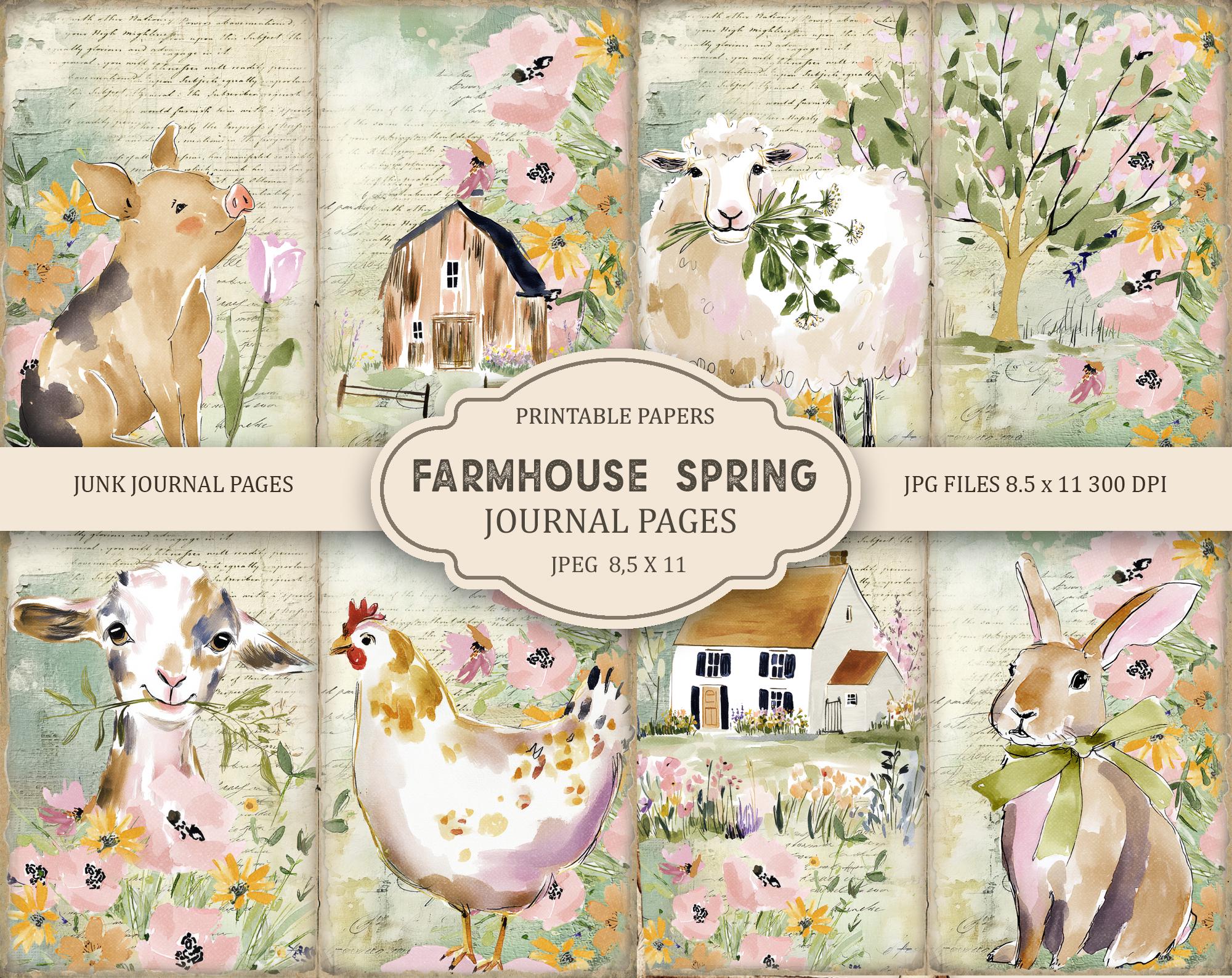 Whimsical Farmhouse Spring Pages Junk Journal Kit: Printable Scrapbook ...