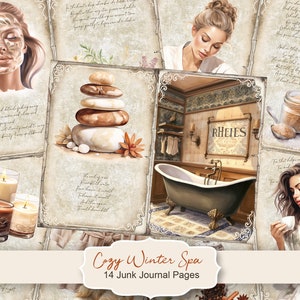 Cozy Winter Spa Junk Journal Kit, Christmas Junk Journal Pages, Cottagecore Junk Journal Printable Paper, Digital Collage Sheet
