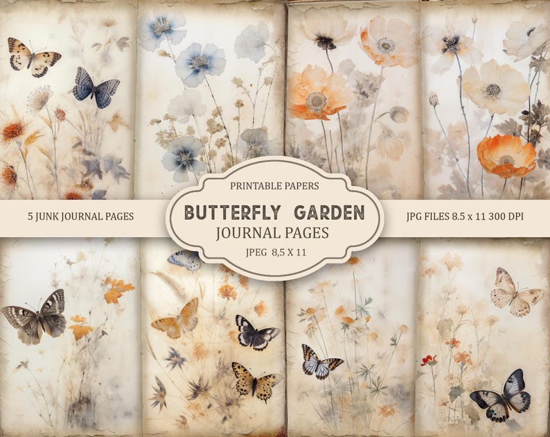 Butterfly Garden Junk Journal Printable Pages, Scrapbook Printable ...