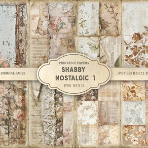 Shabby Nostalgic 1 Junk Journal Pagine stampabili, Kit diario, Album di ritagli stampabile, Carta stampabile, Foglio di collage digitale, Download immediato