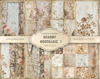 Shabby Nostalgic Junk Journal Kit: Printable Scrapbook Pages (JPG) Part 1