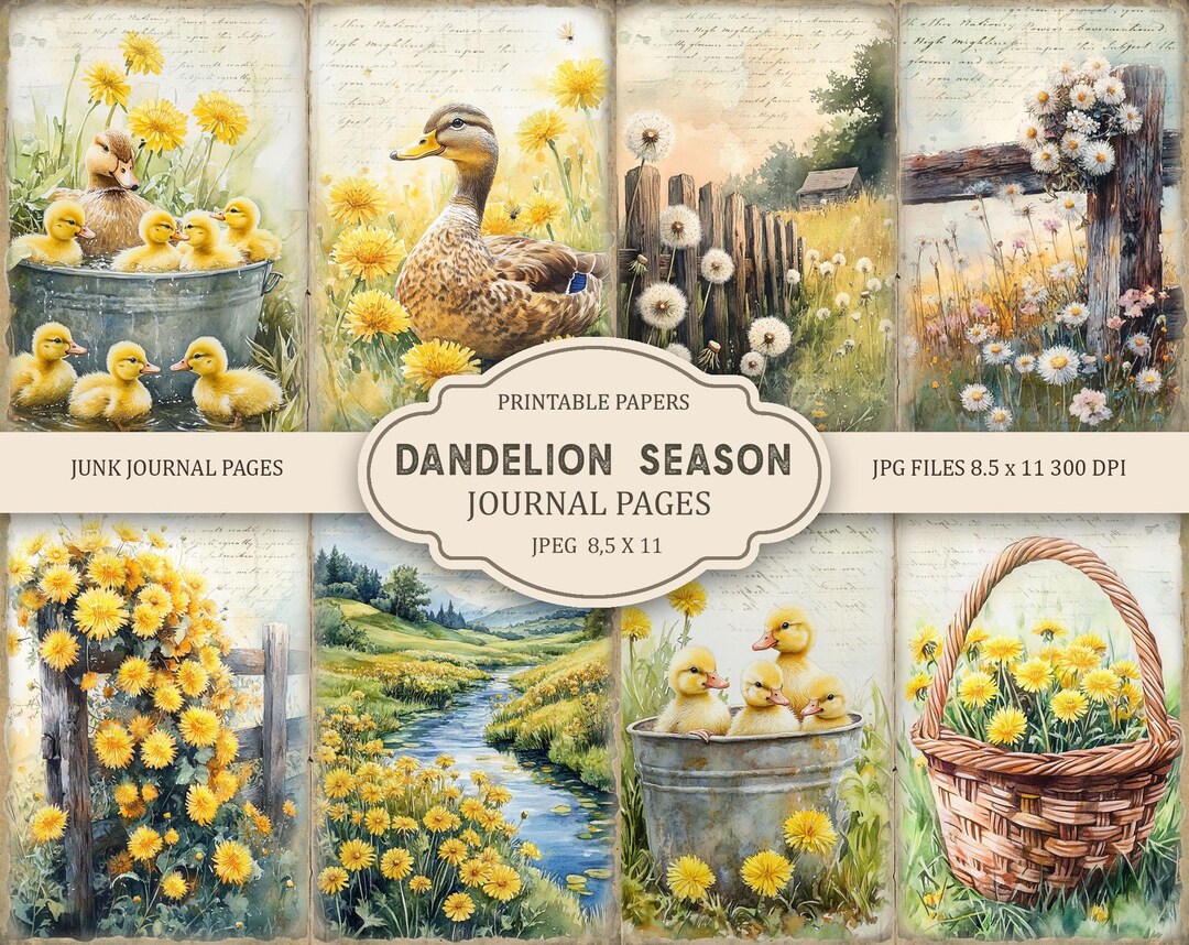 Dandelion Season Junk Journal Pages Kit: Printable Garden Flowers Part ...
