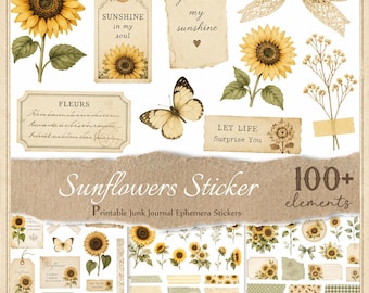 Sunflowers Stickers for Junk Journals, Printable Fussy Cuts, Digital Ephemera, Scrapbook,  JPG