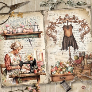 Vintage Sewing, 5 Digital Junk Journal Pages, Scrapbook Paper Kit ...
