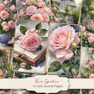 Roses Garden Junk Journal Strona do druku, Zestaw Flowers Junk Journal, Arkusz cyfrowego kolażu papieru Junk Journal, Natychmiastowe pobieranie