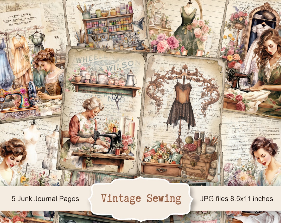 junkjournal♡old fabric and laceジャンクジャーナル Flip through 'The Seamstress' sewing themed junk journal