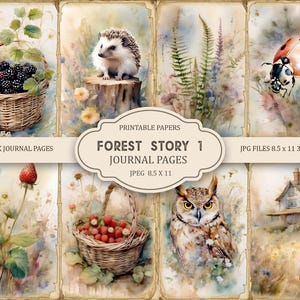 Forest story 1 Pagine stampabili del diario di spazzatura, kit di diario di spazzatura, album di ritagli stampabile, carta stampabile, collage digitale, download immediato