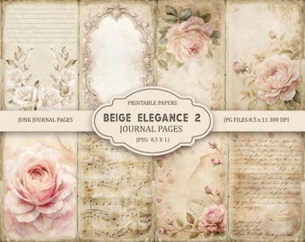 Beige elegance 2 Junk Journal Printable Pages, Junk Journal Kit, Scrapbook, Printable Paper, Digital Collage Sheet, Instant Download