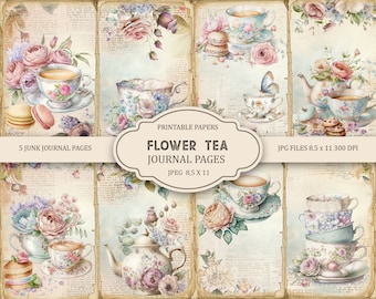 Flower Tea Journal Pages, Spring Ephemera, Tea printable, Printable Paper, Digital Collage, Tea Pages, Digital Collage