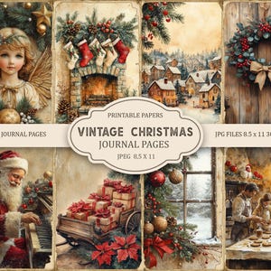 Páginas imprimibles de diario basura de Navidad vintage, kit de diario basura, álbum de recortes, papel imprimible, collage digital, descarga instantánea