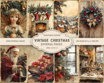 Vintage Christmas 1 Junk Journal Printable Pages, Junk Journal Kit, Scrapbook, Printable Paper, Digital Collage, Instant Download
