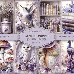 Zachtpaarse afdrukbare pagina's, Junk Journal Kit, Afdrukbaar plakboek, Afdrukbaar papier, Digitale collage, Instant download,