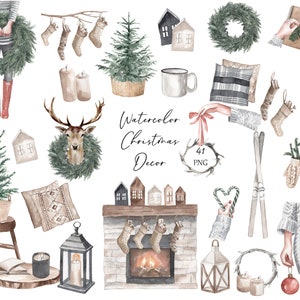 Weihnachten Winter Clipart, Aquarell Weihnachtsdekor, Winter Clipart, Winter Set, Weihnachtsbaum, Weihnachtskranz, Planer Aufkleber PNG